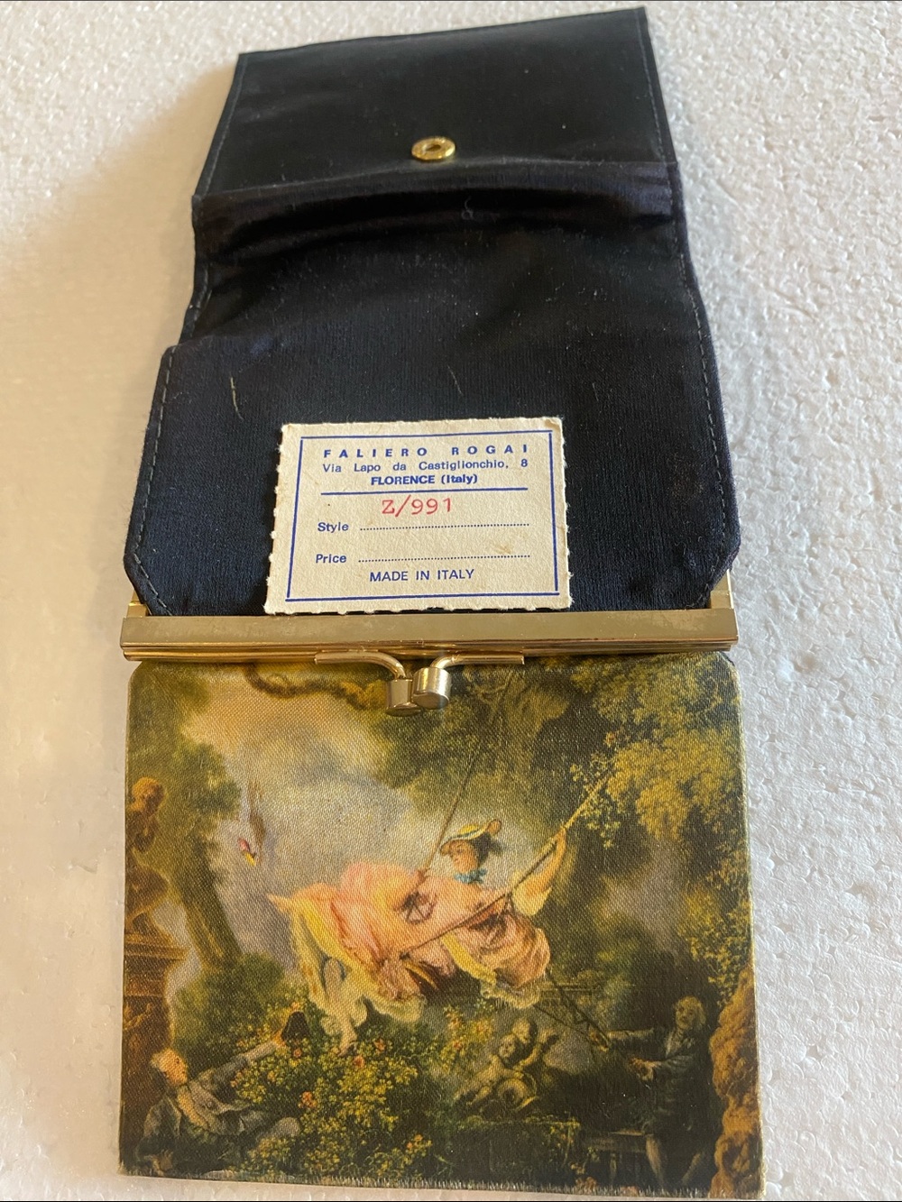 Vintage Faliero Rogai Made in Italy Painted Scene The Swing Wallet Coin Purse